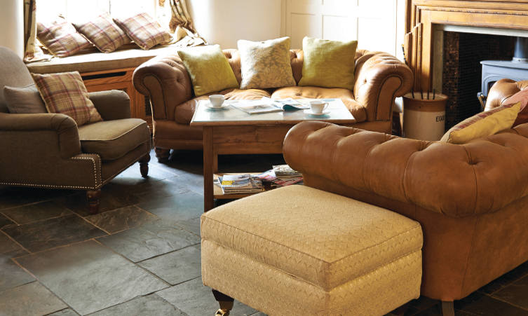 Original Style Earthworks Burnt Sienna Slate Floor Tiles In Living Room