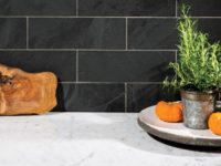 Black Slate Rectangular Wall Tiles In Kitchen