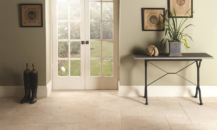 Original Style Earthworks Levantine Ivory Manor Floor Tiles In Front Of French Windows