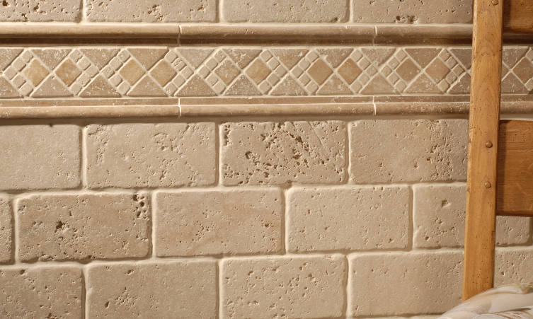 Travertine Original Style Earthworks Mosaic Borders Wall Tiles - Kalahari With Leventine Ivory