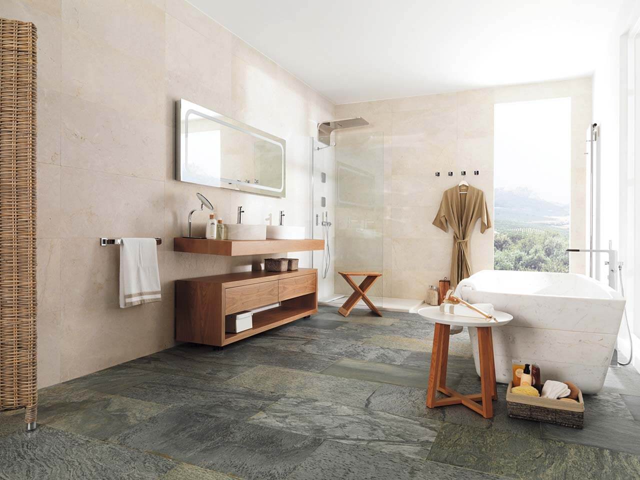 Natural slate flooring in bathroom